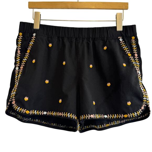 MADEWELL Shorts M Black Embroidered Pull-On Cotton Modal Blend Spring Casual - Picture 1 of 8